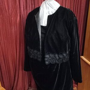 Gunne Sax Jessica McClintock Black 24W Jacket & Dress Cottagecore Granny Chic